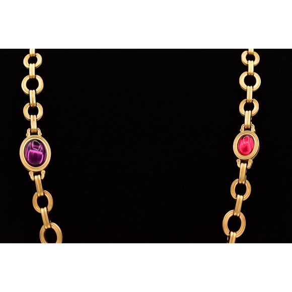 Monet for YSL Vintage Cabochon Necklace Purple Fuchsia Chunky Signed 1980s BinK - Picture 4 of 16